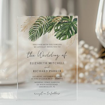 tropical greenery botanical summer boho wedding acrylic invitations