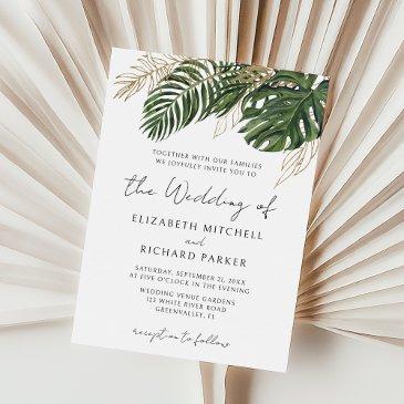 tropical greenery botanical summer boho wedding invitation