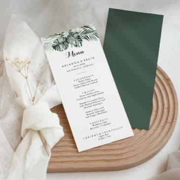 tropical greenery white floral dinner menu