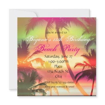 tropical heat palm trees beach party invitation