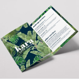 Small Tropical Modern Salon Designer Navy Brochure Front View