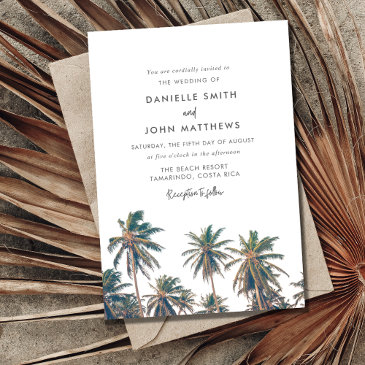 tropical palm tree beach wedding invitation