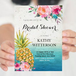 Small Tropical Pineapple Bridal Shower Invitation Front View