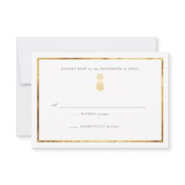 Small Tropical Pineapple Gold Wedding Rsp Rsvp Invitations Front View