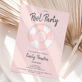 Small Tropical Pink Floater Pool Party Sweet 16 Invitation Front View
