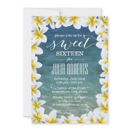 Small Tropical Plumeria Flowers Beach Sweet 16 Invitation Front View