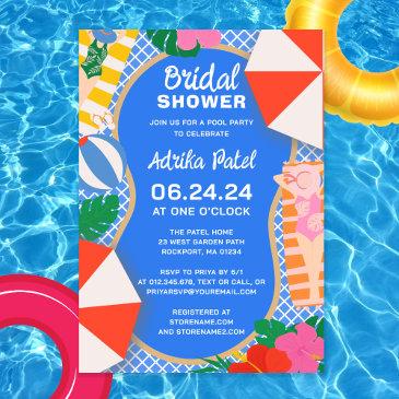 tropical pool party boho bridal shower invitation