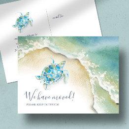 Small Tropical Sea Turtle Coastal Moving Announcement Postinvitations Front View