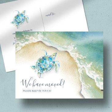 tropical sea turtle coastal moving announcement postinvitations