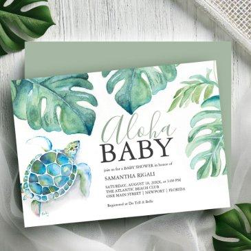 tropical sea turtle monstera leaves baby shower invitation