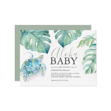 tropical sea turtle monstera leaves baby shower invitation