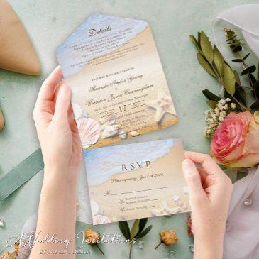 tropical starfish and shells summer beach wedding all in one invitation