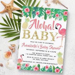 Small Tropical Summer Beach Luau Girls Baby Shower Invitation Front View
