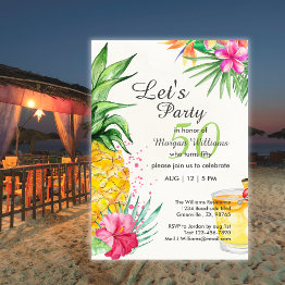 Small Tropical Summer Cocktail 50th Birthday Party Invitation Front View