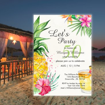tropical summer cocktail 50th birthday party invitation
