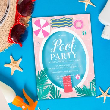 tropical swimming pool scene fun pool party invitation