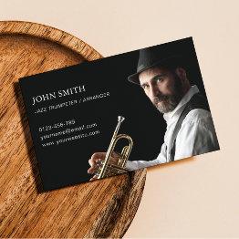 Small Trumpeter Custom Photo Modern Black Business Invitations Front View