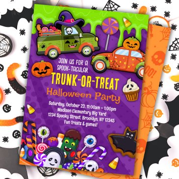 trunk or treat halloween party invitation for kids
