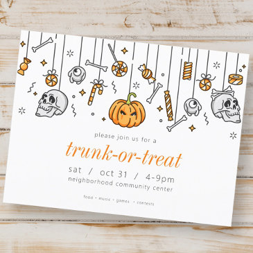 trunk or treat modern chic halloween party invitation postinvitations
