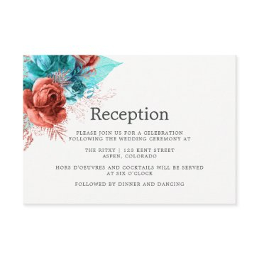 turquoise and coral watercolor wedding reception enclosure invitations