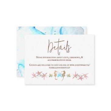 turquoise orchid, seahorses wedding details invitations