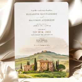 Small Tuscany Watercolor Italy Destination Wedding Invitation Front View