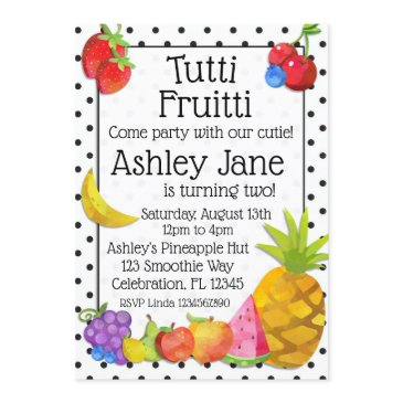 tutti fruitti tropical fruit birthday invitation