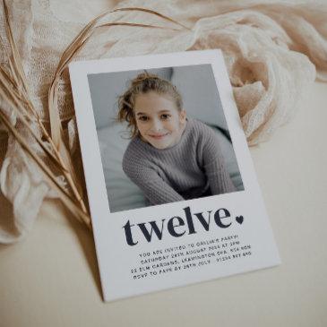 twelve heart - square photo birthday invitation