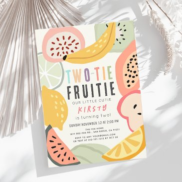 twi-tie fruitie colorful fruit 2nd birthday invitation