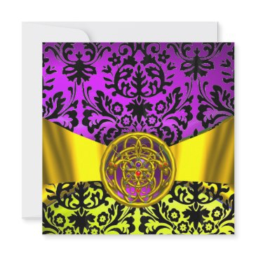 twin dragons gold purple black damask monogram invitation
