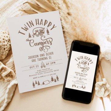 twin happy campers boy forest 1st birthday invitation