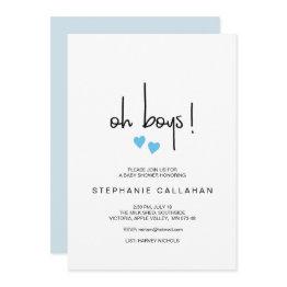 Small Twin Oh Boys Baby Shower With Two Blue Hearts Invitation Front View
