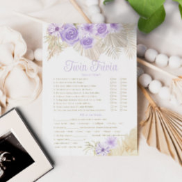 Small Twin Trivia Game Pampas Lavender Boho Baby Shower Invitation Front View