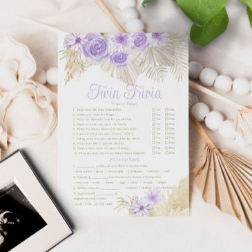 twin trivia game pampas lavender boho baby shower invitation