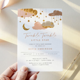 Small Twinkle Little Star Baby Shower Invitation Girl Front View
