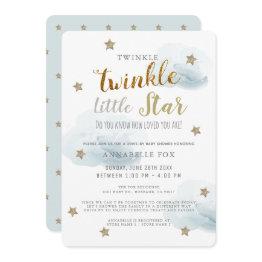 Small Twinkle Little Star Blue Boy Drive-by Baby Shower Invitation Front View