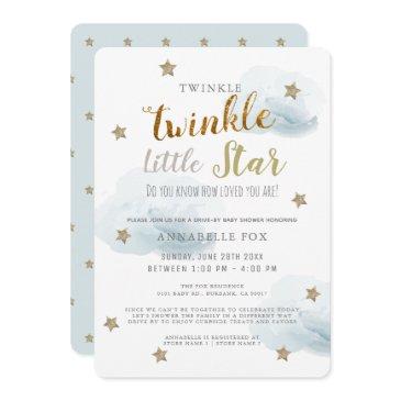 twinkle little star blue boy drive-by baby shower invitation
