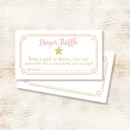 Small Twinkle Little Star Pink Gold Diaper Raffle Ticket Enclosure Invitations Front View