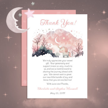 twinkle little star unicorn pink girl baby shower thank you invitations