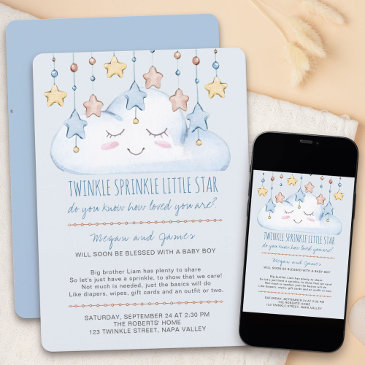 twinkle twinkle stars and cloud boy baby sprinkle invitation