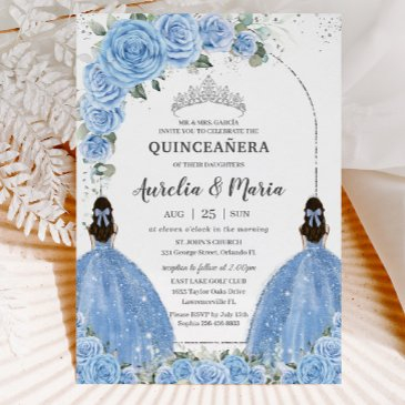 twins bahama blue floral dress silver quinceañera invitation
