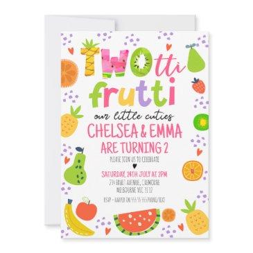 twins colorful fruit two-tii frutti 2nd birthday invitation