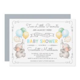 Small Twins Elephant Baby Shower Pastel Balloons Invite Front View