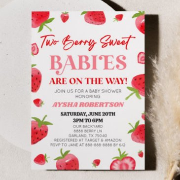two berry sweet babies strawberry twin baby shower invitation