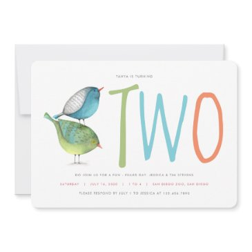 two birdie second birthday party invitation