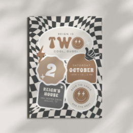 Small Two Cool, Dude! | Boys 2nd Retro Skater Birthday Invitation Front View