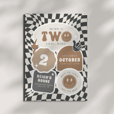 two cool, dude! | boys 2nd retro skater birthday invitation