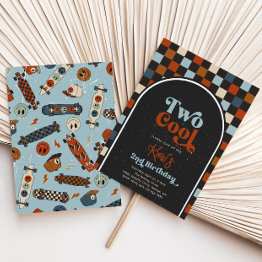 Small Two Cool Second Birthday Invitation | Skateboard Front View