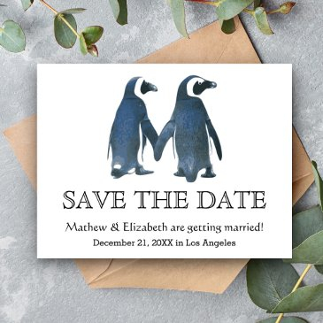 two cute penguins | romantic wedding save the date announcement postinvitations