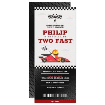two fast birthday race car racing party ticket invitation